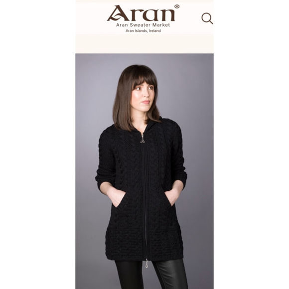 NWT Aran Crafts Sweater XXL Black Hooded Coatigan